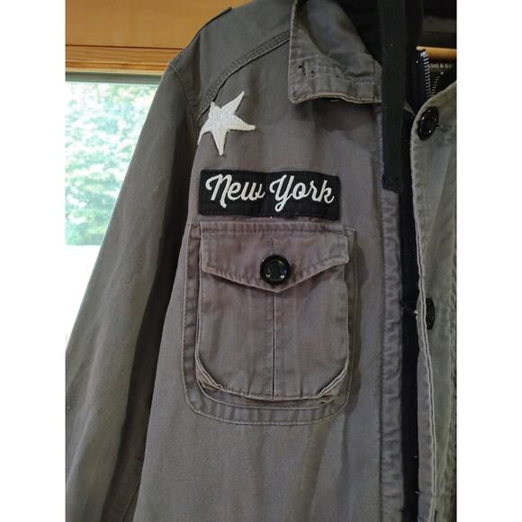 Women's REBEL & SOUL New York Patch Dark Gray Full Zip/Button Jacket Sz XXL - Picture 4 of 11